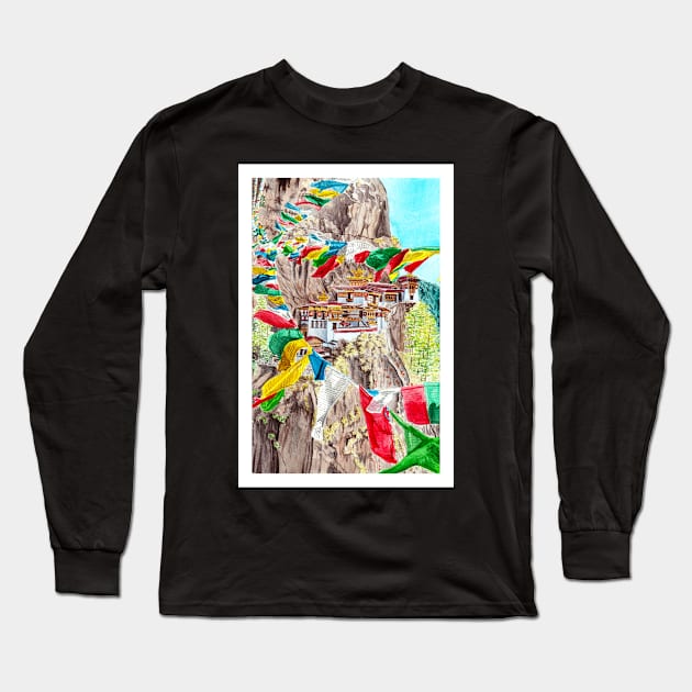 Bhutan, Himalayas Long Sleeve T-Shirt by NorrskenArt